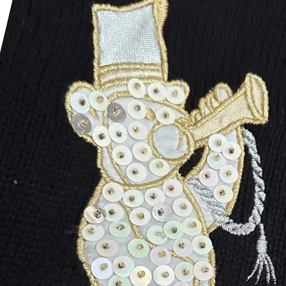 Vintage P’Galli Sequin Teddy Bear Christmas Vest XL Black Gold Holiday Sweater